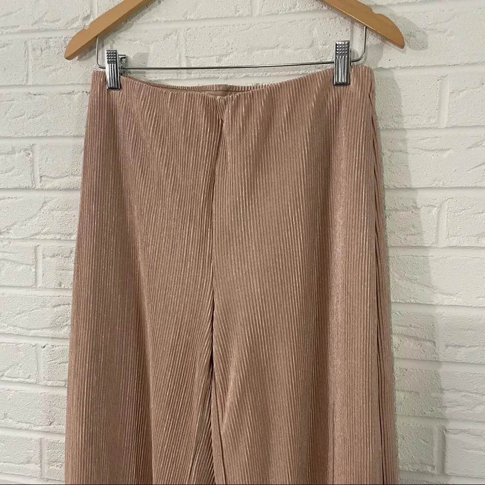 Anthropologie Postmark Ocala Ribbed Metallic Blush Pink Crop Pants Size Small